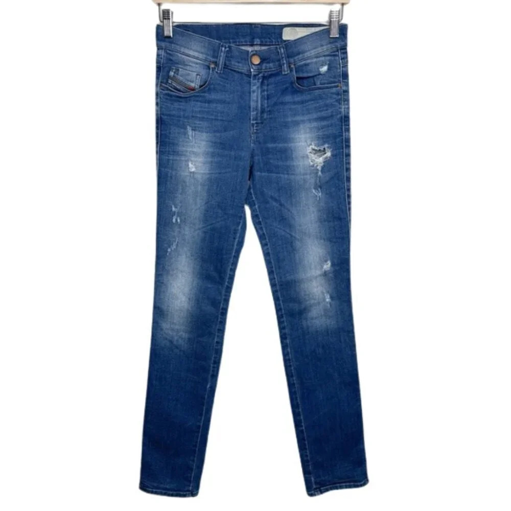 Diesel Womens 27 Regular Slim Straight Leg Distressed Jeans